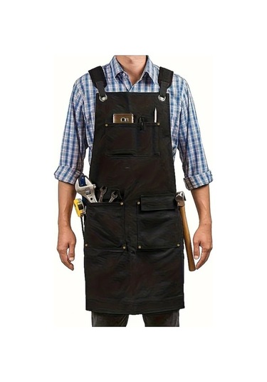 Dashanshop Mavi Dayanıklı Mumlu Bez İş Önlüğü Çok Cepli Ayarlanabilir Askı Mavi