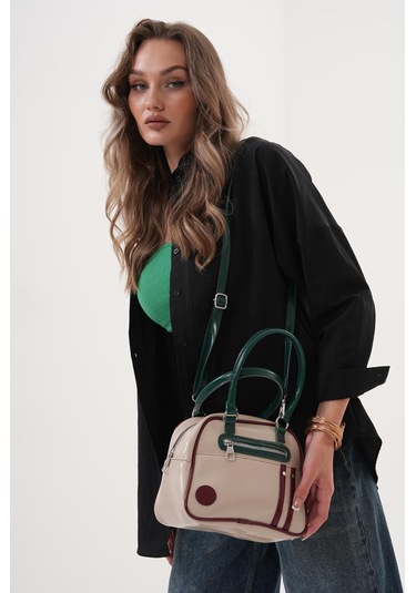 Kadın Retro Spor Ayarlanbilir Askılı El Kol Ve Omuz Çantası Bej - Kahverengi - Siyah