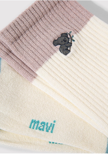 Mavi - Koala Detaylı Ekru Soket Çorap 1912831-81964 Beyaz
