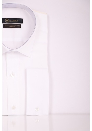 Aclassics Erkek Beyaz Slim Fit Saten Pamuk Cepsiz Gömlek