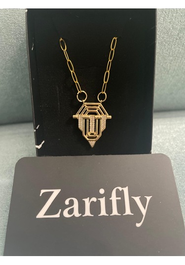 Altın Renk Geometrik Figürlü Zirkon Taşlı Kolye Altın