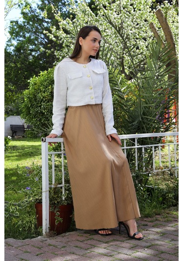 Beli Lastikli Süper Kloş Etek Vizon