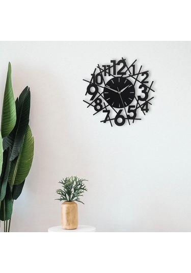 Cajuart Siyah Ahşap Çubuklu Stil Kesim 35 Cm Modern Duvar Saati Siyah