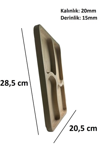 %100 Doğal Gürgen Ağacı 4 Bölmeli Kahvaltı Tabağı 20,5 X 28,5 Cm