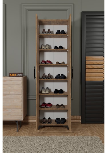 Ae-3085 Selen Atlantik Çam Ayakkabılık, 7 Raflı, Ayaklı, 2 Kapakl Atlantik Çam
