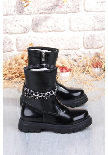 Fort Cool Duru Anatomik Sıcak Astar Kaymaz Taban Kız Çocuk Çizme Siyah