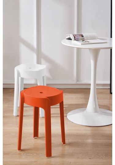 Kaymaz Ayaklı İçiçe Geçebilen Plastik Tabure 4adet Turuncu-beyaz