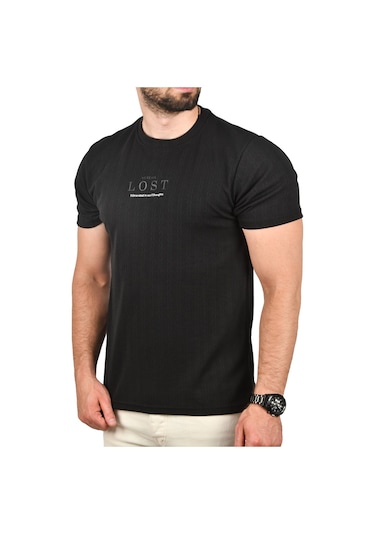 Deepsea Erkek Siyah Nefes Alan Pamuklu Tişört Bisiklet Yaka Dar Kesim Yumuşak Dokulu Tişört 2504352 Siyah