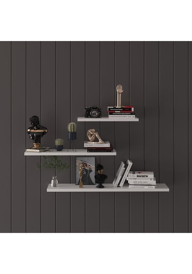 Modern Organizer Düzenleyici Dekoratif Kitaplık Banyo Mutfak 3'lü Duvarrafı Beyaz