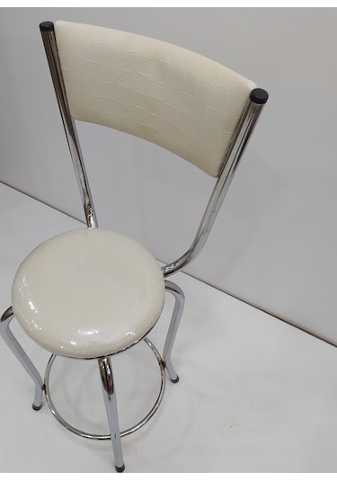 Sandalye St Bar Tipi Yüksek Model 4ad Krem Suni Deri Döşem Çelik Nikelaj El Yapım Beyaz
