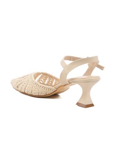 Krem Triko Topuklu Kadın Abiye Ayakkabı Pc-54660 Z Krem