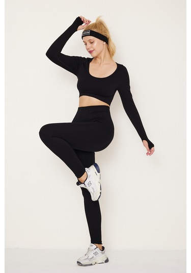 Siyah Kalçası Büzgülü Push Up Kalça Şekillendirici Tayt Seamless