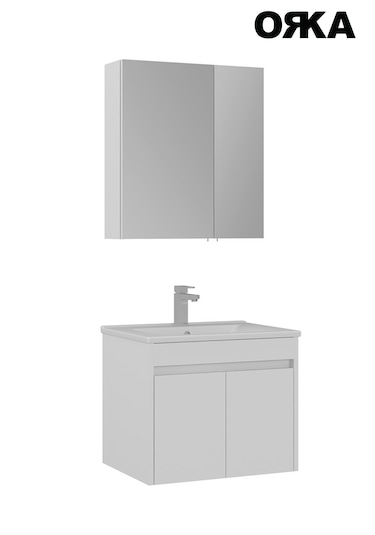 Modern Orka Side 65 Cm Mat Beyaz Kapaklı Lavabo Ve Ayna Takımı Suya Dayanıklı Mdflam Beyaz