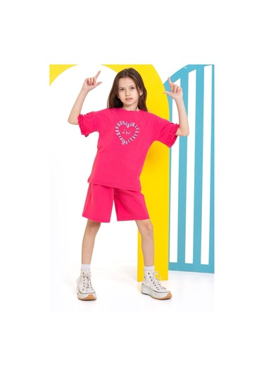 Kız Çocuk Şortlu Takım Fuşya