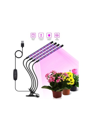 Xindoker Usb Bağlantılı Kırmızı Ve Mavi Spektrumlu 4'lü Led Bitki Büyütme Lambası, 9 Parlaklık Seviyesi Ve Zamanlayıcı Özellikli Diğer