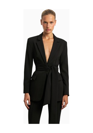 Because Of Alice Classic Blazer With Belt Klasik Blazer Kadın Ceket Siyah