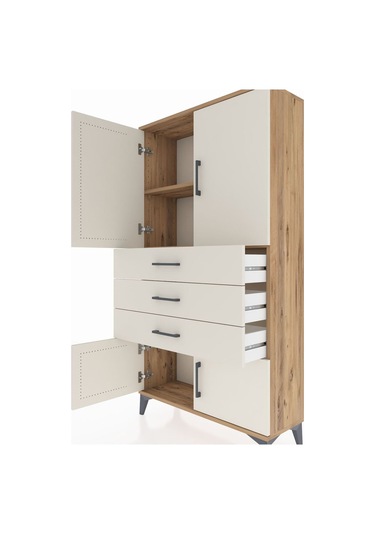 Arges Dolap 2 Raflı 3 Çekmeceli 4 Kapaklı 88x30x163 Çam-aytaşı Atlas Çam