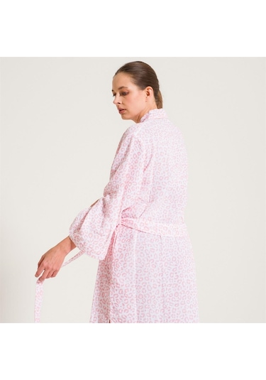 Leopar Desen Müslin Kadın Sabahlık-Açık Pembe
