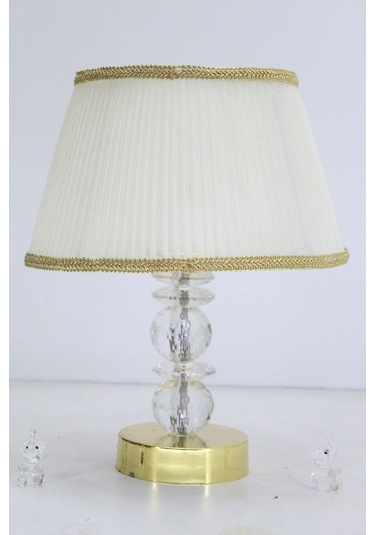 Kristal Taşlı Masa Abajuru Gece Lambası Yatak Başı Lambası Bej