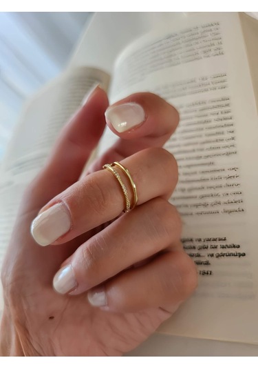 İki Sıralı Zirkon Taşlı Eklem Kıkırdak Kemik Ayarlanabilir Gold Altın Renkli Yüzük Gold