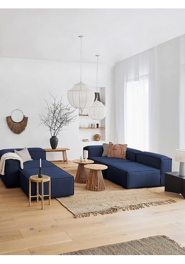 Mode Soft Köşe Koltuk Takımı 4 Modül Lacivert Keten Kumaş