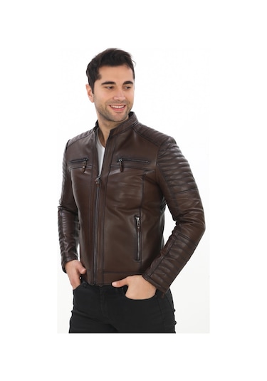 New Zaya Leather Erkek Biker Deri Ceket -