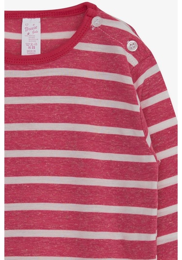 Breeze Kız Bebek Uzun Kollu Tişört Çizgili Yazı Baskılı 9 Ay-3 Yaş, Fuşya-fuşya Fuşya