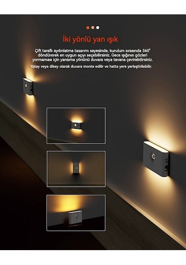 Didadodo Akıllı Hareket Sensörlü Duvar Tipi Gece Lambası 4 Beyaz, 4 Adet Led, Uzaktan Kontrol Edilebilir Beyaz