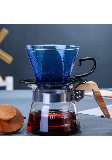 Isıya Dayanıklı Cezve, Cam Cezve, V60 Kahve Su Isıtıcısı, Ahşap Saplı Brewer Barista Süzgeç, 400ml