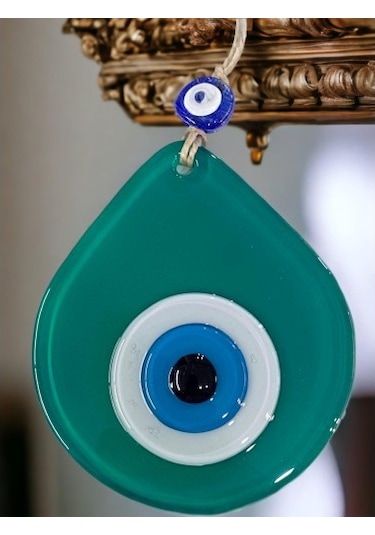 Orta Boy Yeşil Damla Desen Nazar Boncuklu Duvar Dekoru Cam Duvar Süsü