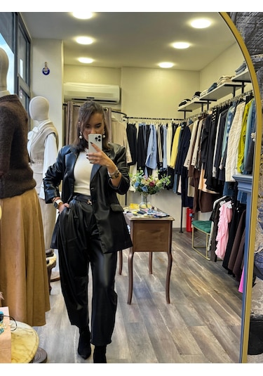 Deri Blazer Ceket - Siyah Siyah