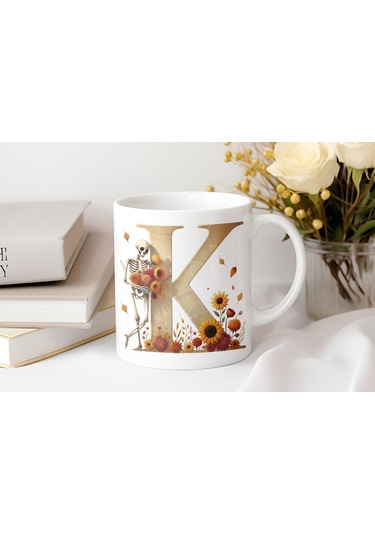 K Harfi Pembe Kareli Kalpli Göz Emojili Kupa Bardak Eğlenceli Kareli Tasarım Kahve Çay Kupası Beyaz