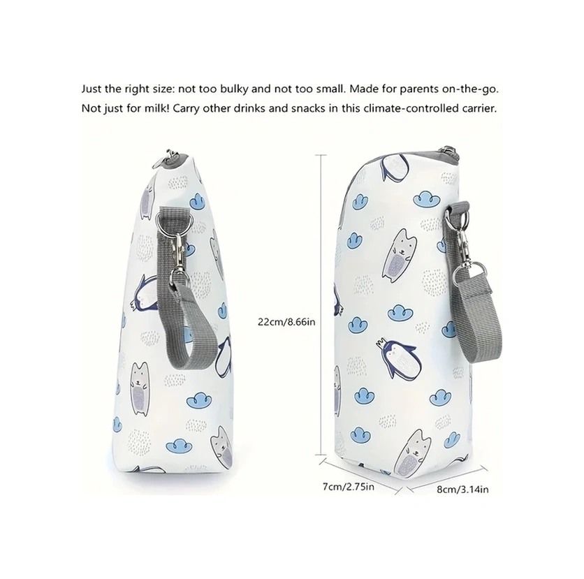Elmpaly Yavru Kedi Desenli Termal Şişe Çantası Seyahat İçin Taşınabilir Isı Koruma