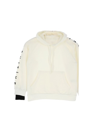Kız Çocuk 2 İplik-kapüşonlu-manşeti Panelli Ve Garnili Sweatshirt 12-16 Yaş 12395 Ekru