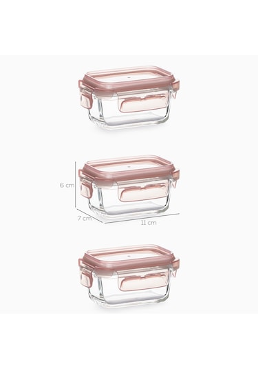 Porsima 4375 3lü Kilitli Sızdırmaz Kapaklı Yiyecek Erzak Saklama Kabı Seti - Cam Saklama Kabı - 150ml Pudra Pudra