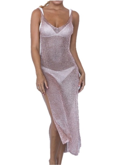 Cbtx Perspektif Örgü Gazlı Bez Askılı Elbise Mayo Örtüsü Gri