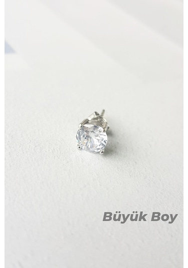 MorMajor Silver Tekli Ithal Büyük Boy Tektaş Gümüş Küpe-7482