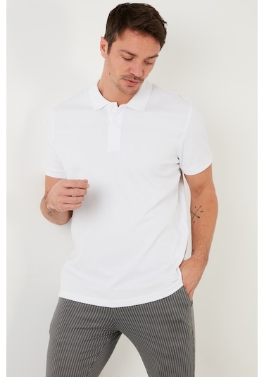 Buratti Pamuklu Regular Fit Düğmeli Erkek Polo Yaka T Shirt 5902281 Beyaz