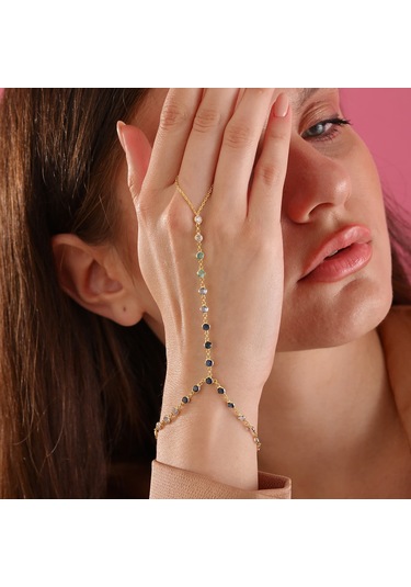 925 Ayar Gümüş Mavi Renk Geçişli Tamtur Şahmeran Altın