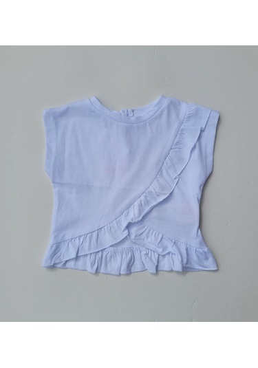 Kız Çocuk Pamuklu Fırfırlı Bluz-12026-beyaz Beyaz