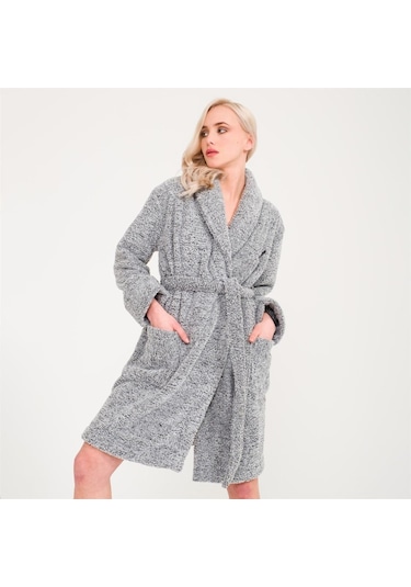Kadın Welsoft Şal Yaka Polar Sabahlık Gri