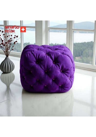 Smarto Relax Puf Zinal Ayaksız Kapitoneli Kare 45x45 Cm Mor Mor
