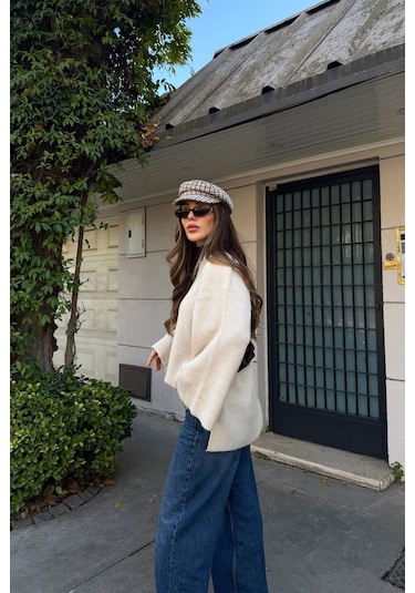 Laluvia Taş Fitilli Oversize Kazak - 26808 Taş