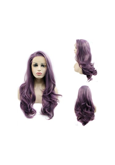 Mor Büyük Dalgalı Uzun Kıvırcık Kadın Peruk