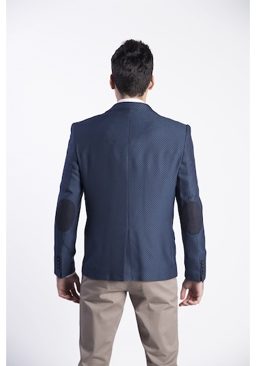 Sposo G-207 Dar Kalıp Desenli İndigo Erkek Blazer Ceket İndigo