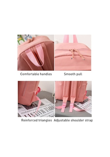 Novahub 5 Adet Sevimli Kız Öğrenci Okul Çantaları, Hafif Siyah Sırt Çantası Takımı Siyah