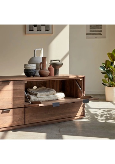 Vintage Walnut Model Devirme Kapaklı Masif Ahşap Tv Ünitesi