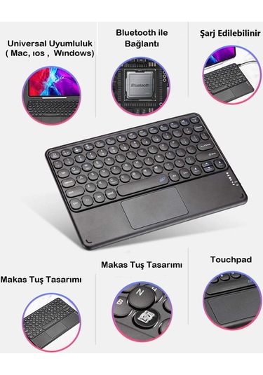 Bluetooth Klavye Tablet İçin Uyumlu Şarjlı-touchpadli-rgb