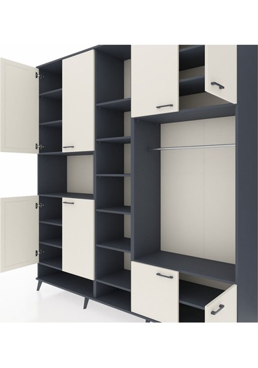 Hyperion Dolap 18 Raflı 8 Kapaklı Tek Askılı 220x44x243 Antrasit-aytaşı/antrasit Aytası/antrasıt