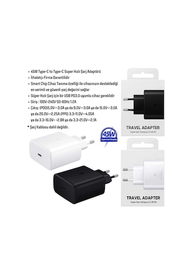 Samsung Galaxy Tab S11 Uyumlu 45w Type-c Girişli Super Hızlı Şarj Cihazı Adaptör - Garantili Siyah